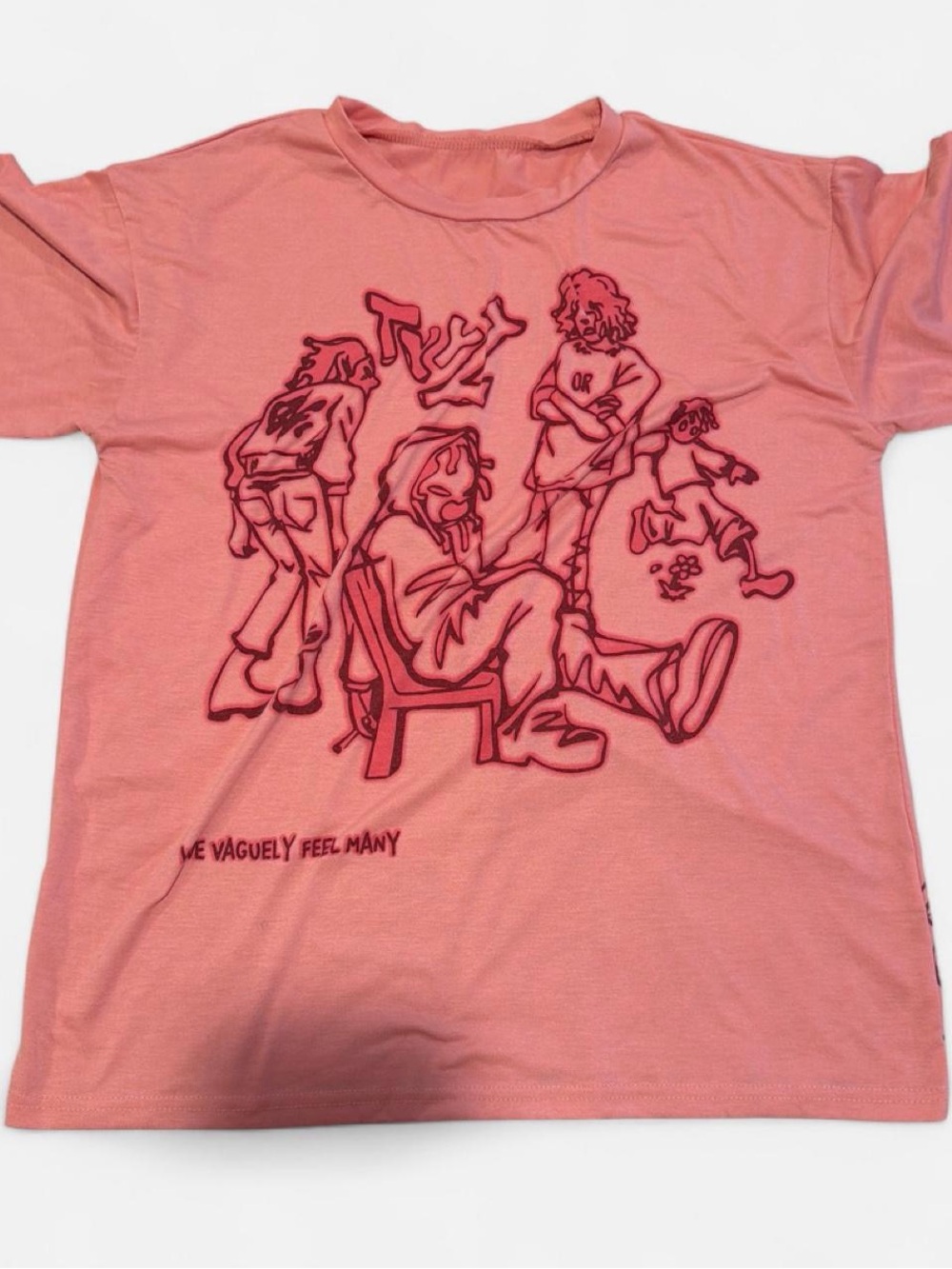 Kids Pink Graphic Tee with Red Outline Artwork